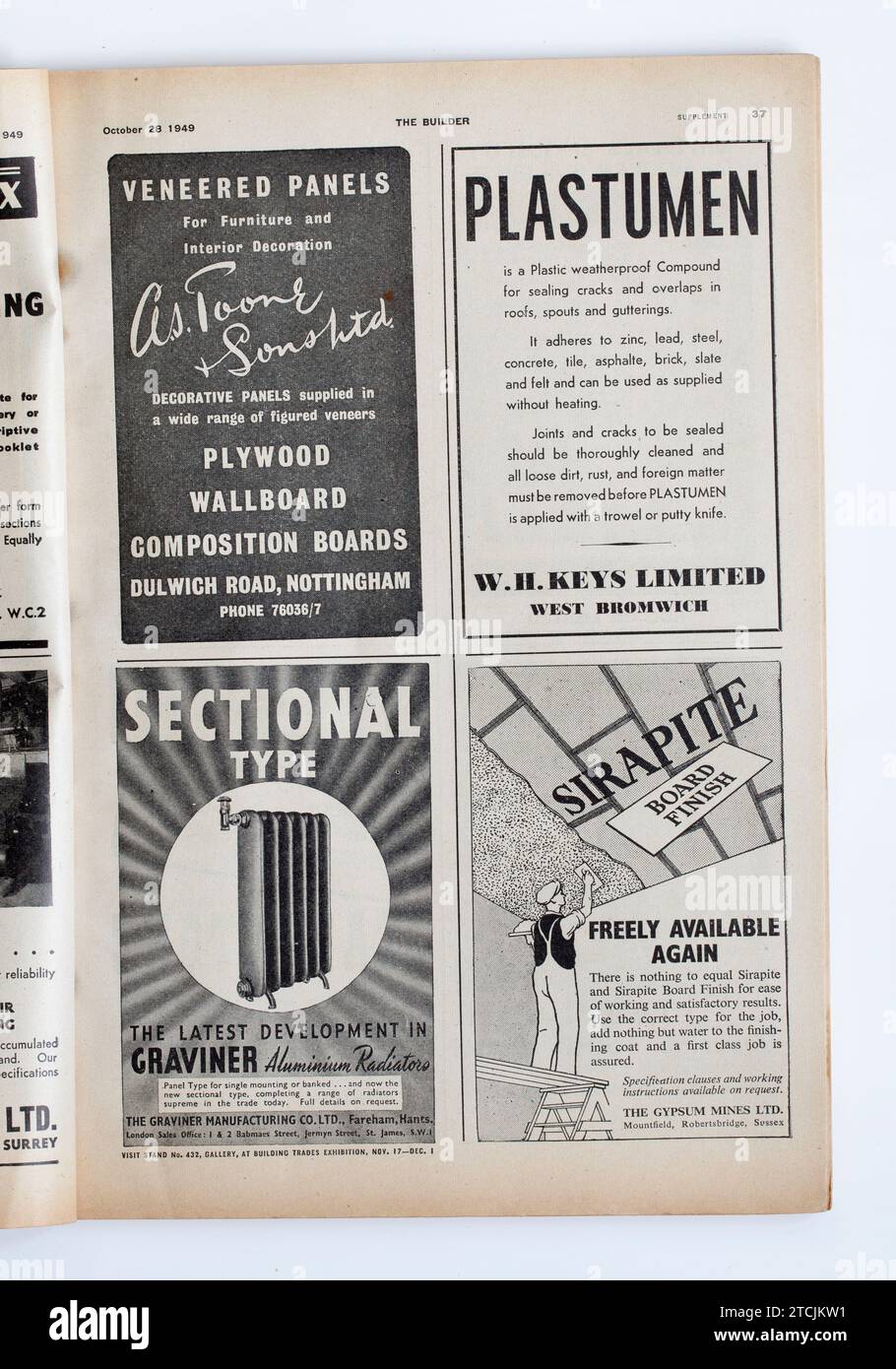 Publicité tirée d'une copie des années 1940 The Builder Magazine Banque D'Images