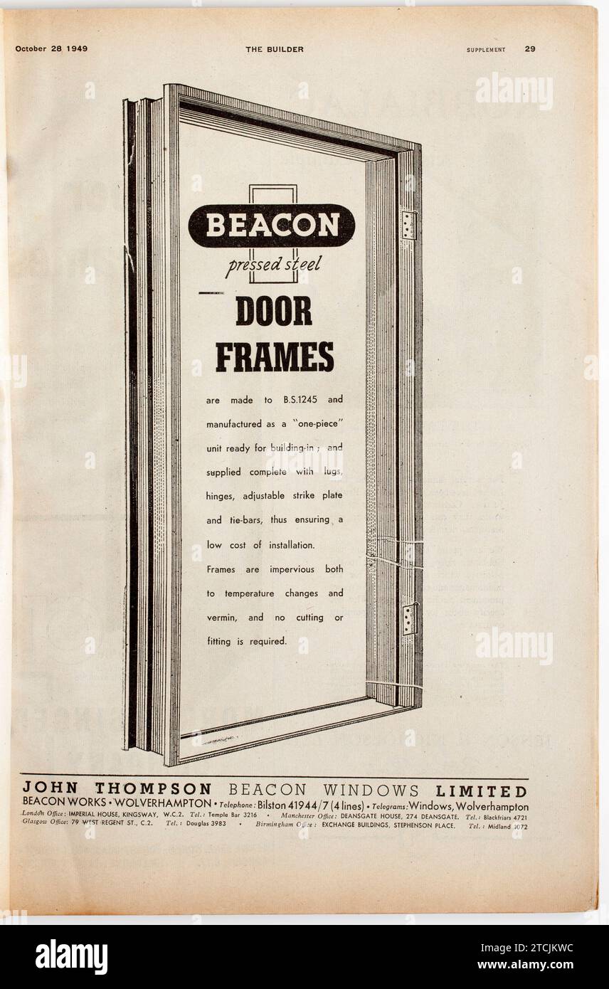 Publicité à partir d'une copie des années 1940 The Builder Magazine ; Beacon Windows Limited Banque D'Images