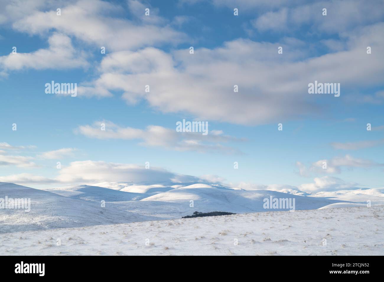 Cairngorms dans la neige et le ciel bleu. Highlands, Écosse Banque D'Images