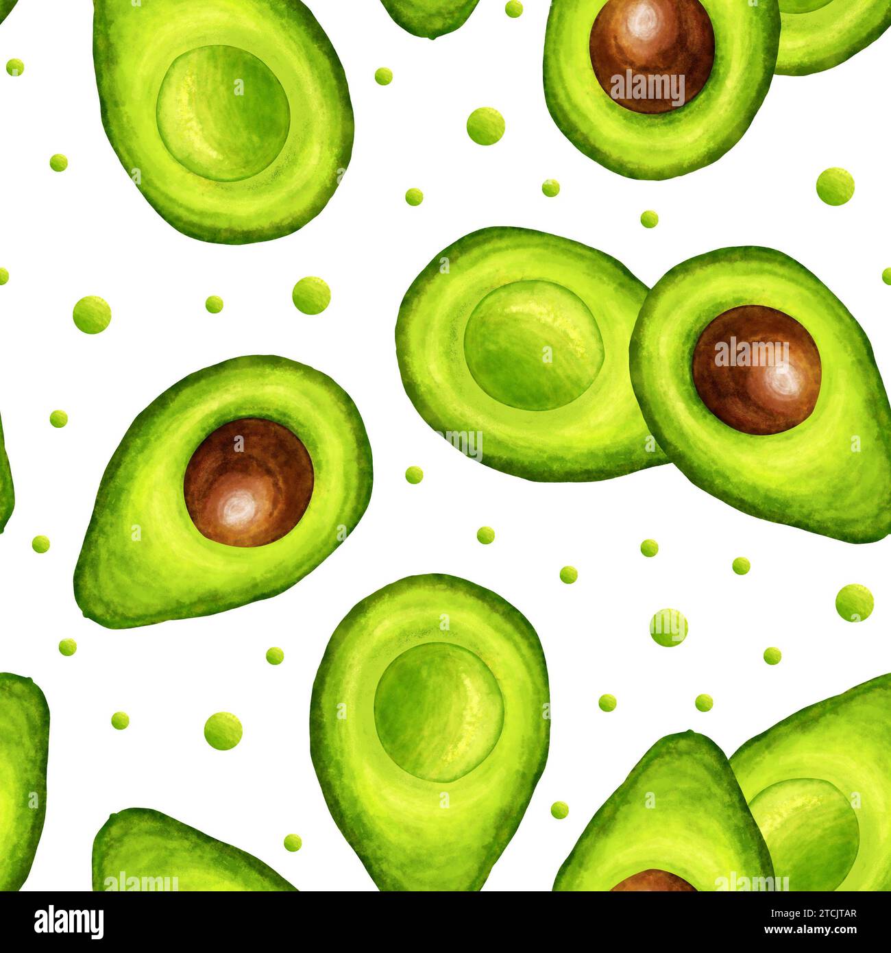 Motif avocat demi-sans couture. Illustration d'aquarelle de dessin à la main de fruits frais tropicaux d'avocat. Pour textile, papier, papier peint, design. Banque D'Images