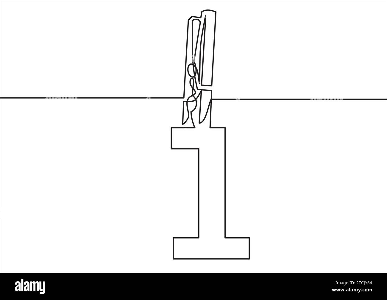 Clip cheville en bois avec des chiffres. Dessin au trait continu Illustration de Vecteur