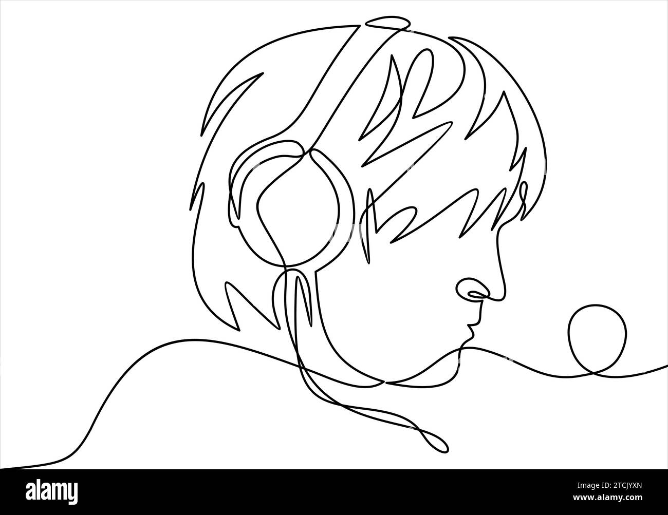 portrait de profil de l'homme dans les écouteurs - dessin au trait continu Illustration de Vecteur
