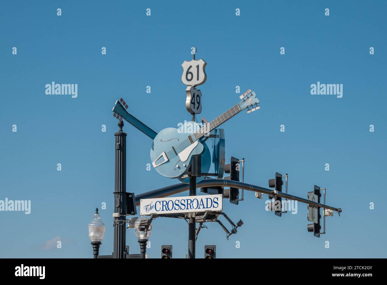 Clarksdale, Mississippi, États-Unis-5 février 2023 : The Legendary Crossroads, l'intersection des routes 49 et 61 a été rendu célèbre par le musicien de blues Robert Johnson i. Banque D'Images