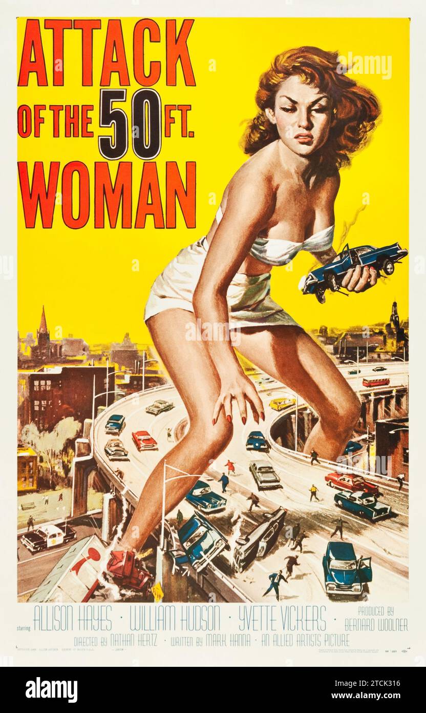 Attaque de la femme de 50 pieds (Allied Artists, 1958). Affiche de film vintage avec Allison Hayes, William Hudson et Yvette Vickers. Banque D'Images