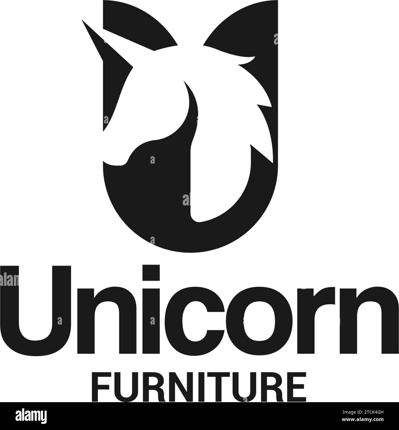 Design de logo fantaisie de MEUBLES Silhouette UNICORN Illustration de Vecteur