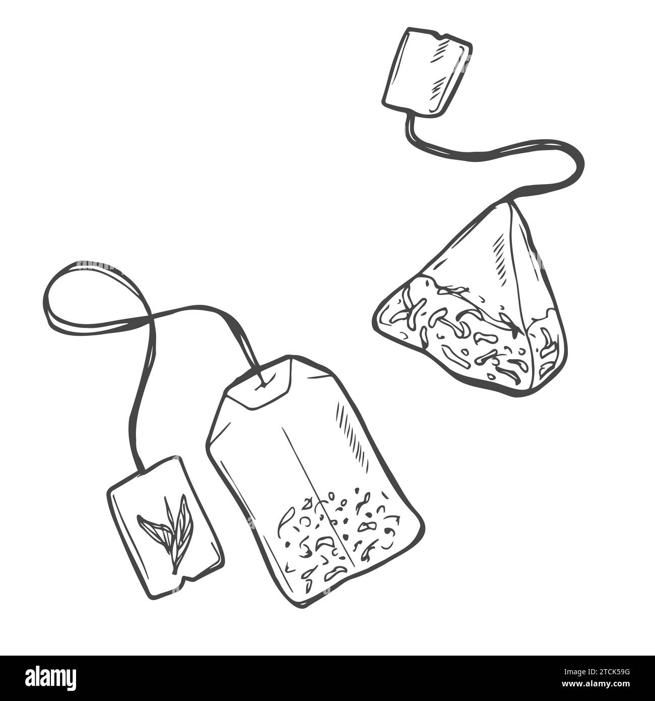 Sachet de thé dessiné à la main isolé sur un fond blanc. Doodle, illustration de contour simple. Il peut être utilisé pour la décoration Illustration de Vecteur