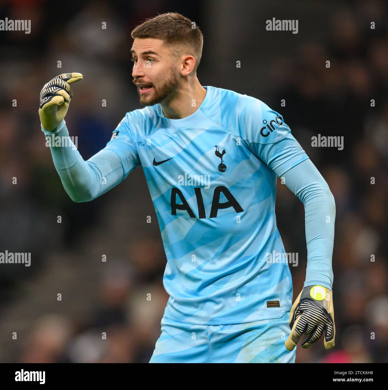 Londres, Royaume-Uni. 10 décembre 2023 - Tottenham Hotspur - Newcastle United - Premier League - Tottenham Hotspur Stadium. Guglielmo Vicario de Tottenham lors du match de Premier League contre Newcastle. Crédit photo : Mark pain / Alamy Live News Banque D'Images