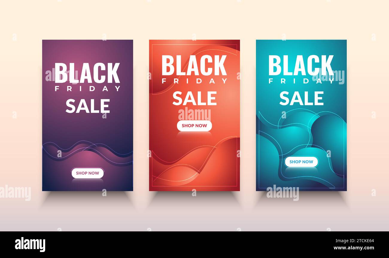 Ensemble de bannière ou affiche de vente Black Friday avec concept liquide coloré Illustration de Vecteur