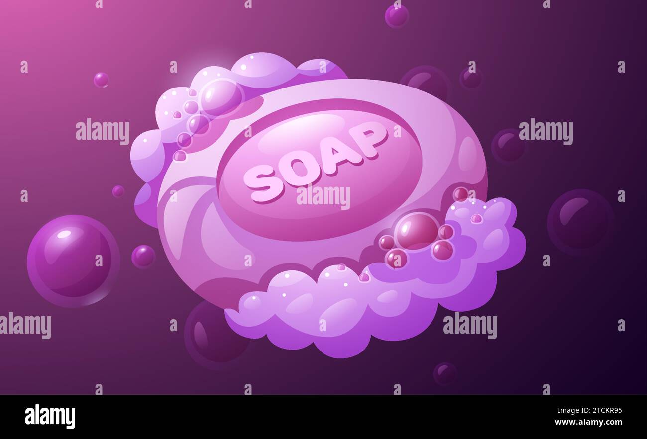 Savon de dessin animé avec des bulles. Mousse colorée et savon liquide moussant pour la santé et propre. Savon moussant humide pour ensemble vectoriel de soins personnels Illustration de Vecteur