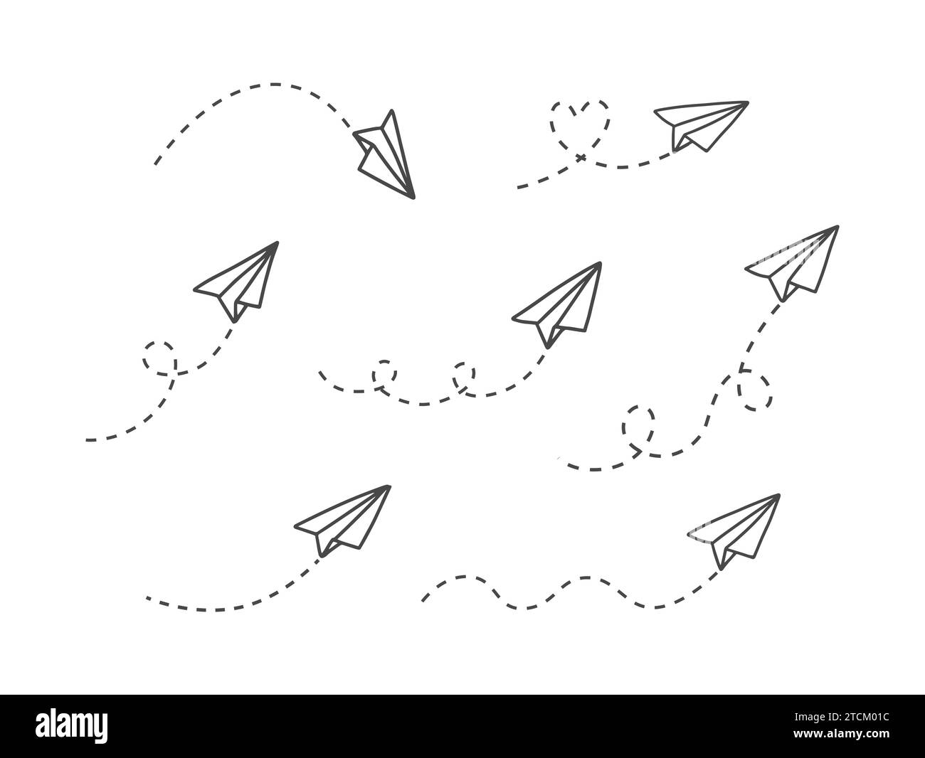 Ensemble de vecteur d'avion en papier doodle dessiné à la main isolé sur fond blanc. Illustration de Vecteur