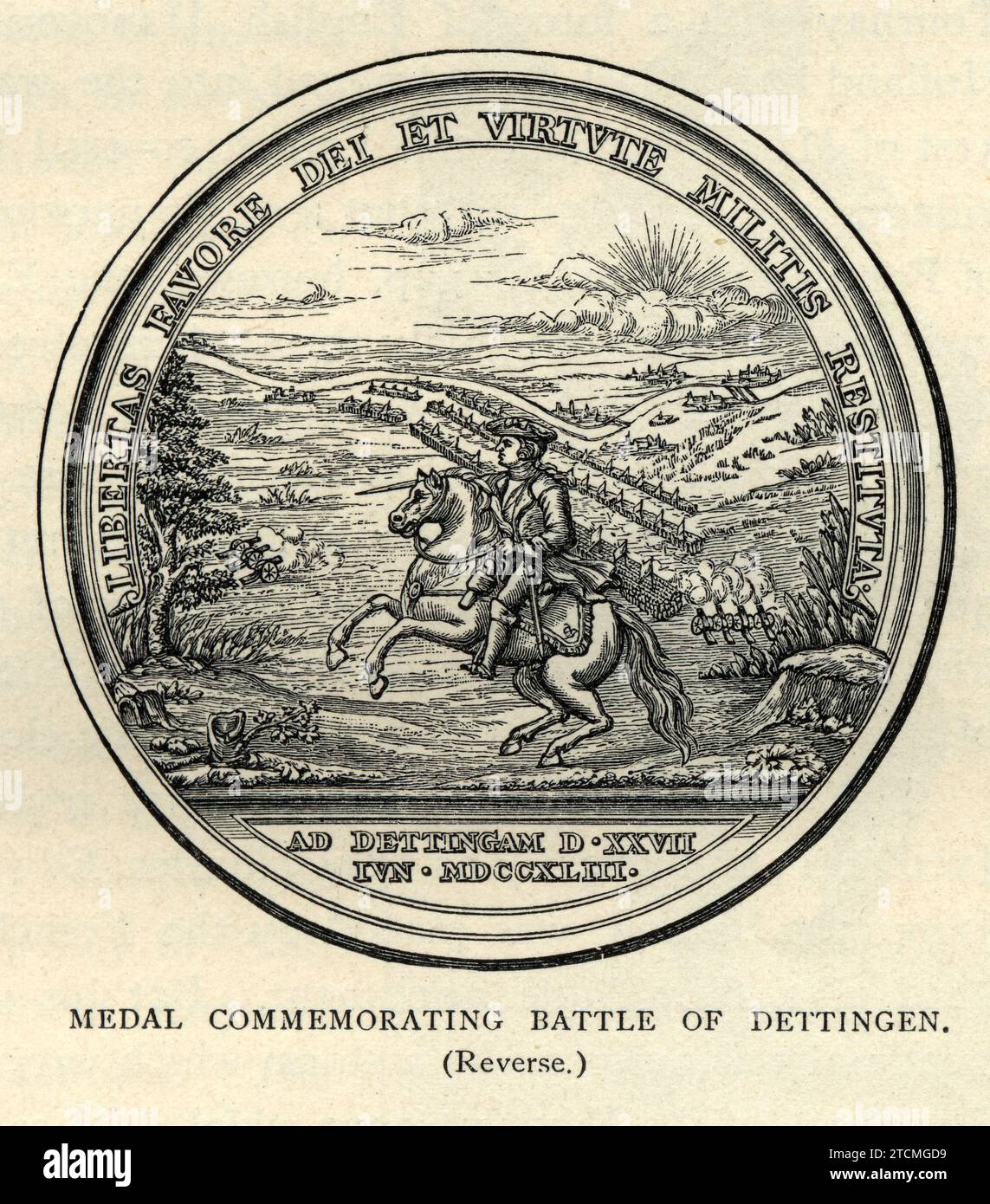 Histoire du champ de bataille guerre du 18e siècle, Médaille commémorant la bataille de Dettingen 27 juin 1743 pendant la guerre de succession d'Autriche, Vintage Banque D'Images