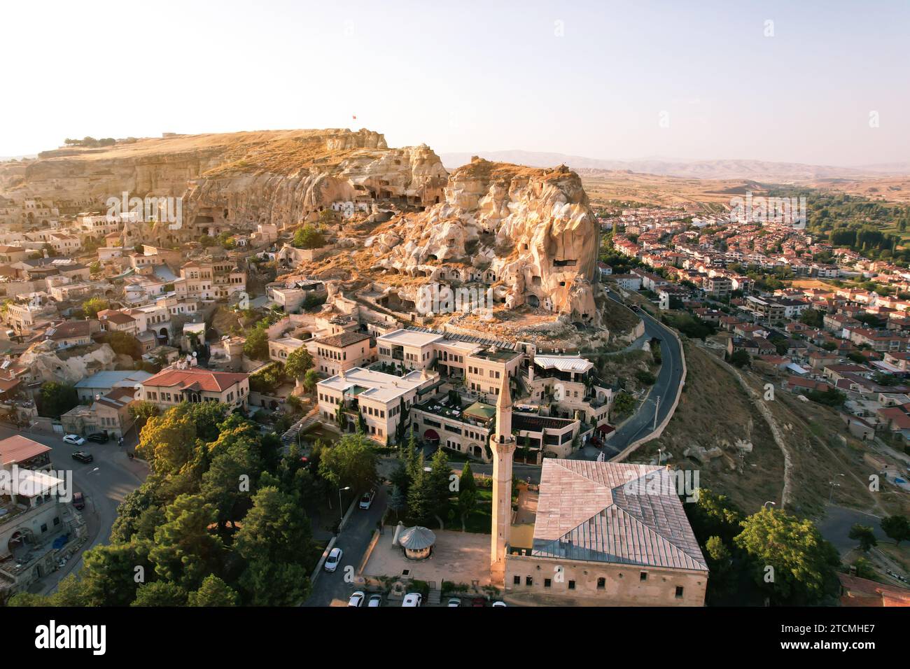 Urgup Town vue aérienne depuis la colline Temenni dans la région de Cappadoce en Turquie. Banque D'Images