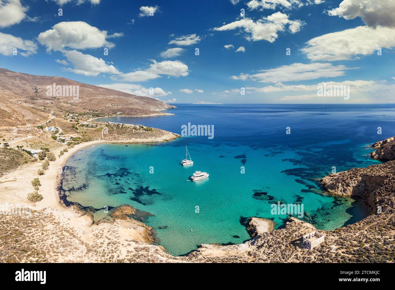 La plage Psili Ammos de l'île de Serifos dans les Cyclades, Grèce Banque D'Images