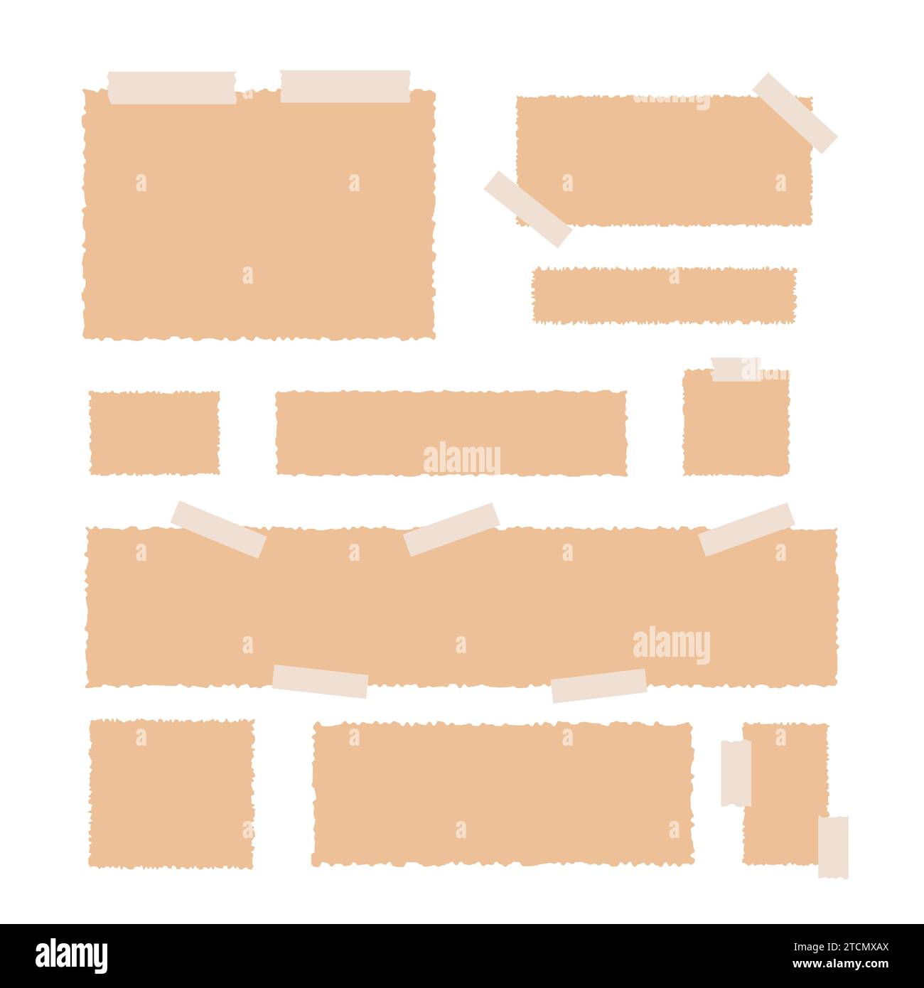 Papier déchiré Set de notes adhésives simple dessin à la main illustration vectorielle de style plat, morceaux de papier déchiré post-it avec ruban adhésif washi, pages de carnet de différentes tailles style vintage Illustration de Vecteur