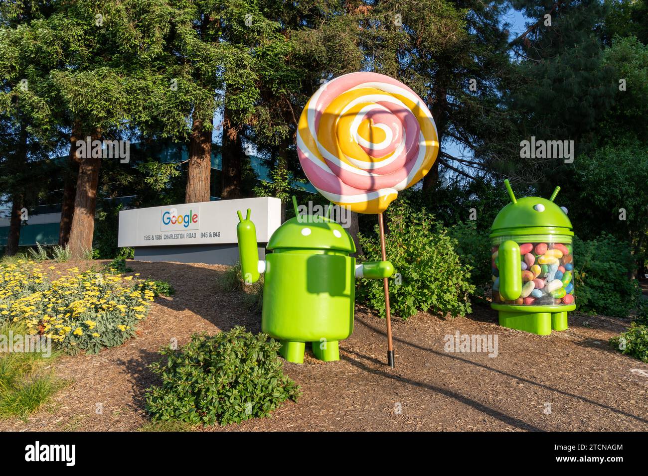 Statues Android Jelly bean dans Googleplex à Mountain View, CA, États-Unis Banque D'Images