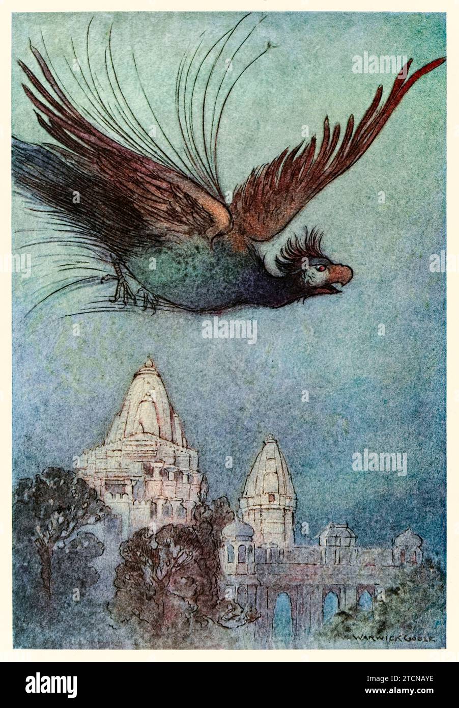« Un oiseau monstrueux sort apparemment du palais » de « Folk-Tales of Bengal » de Lal Behari Day (1824-1882), illustration de Warwick Goble (1862-1972). Photographie tirée d'une édition de 1912. Crédit : Collection privée / AF Fotografie Banque D'Images