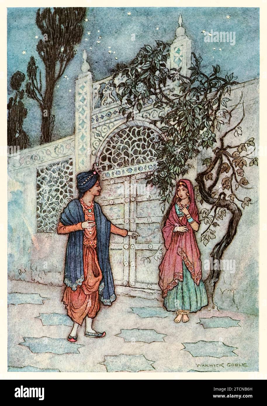 «Le prince a ressuscité, et, marchant, a vu une figure humaine près de la porte» de «Folk-Tales of Bengal» de Lal Behari Day (1824-1882), illustration de Warwick Goble (1862-1972). Photographie tirée d'une édition de 1912. Crédit : Collection privée / AF Fotografie Banque D'Images