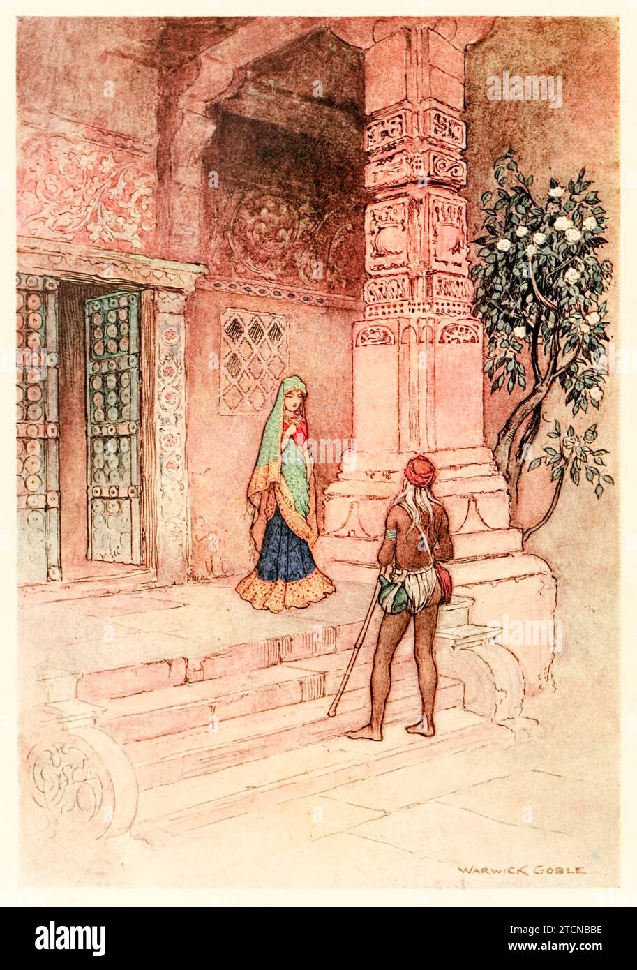 «La reine Suo est allée à la porte avec une main pleine de riz» de «Folk-Tales of Bengal» de Lal Behari Day (1824-1882), illustration de Warwick Goble (1862-1972). Photographie tirée d'une édition de 1912. Crédit : Collection privée / AF Fotografie Banque D'Images