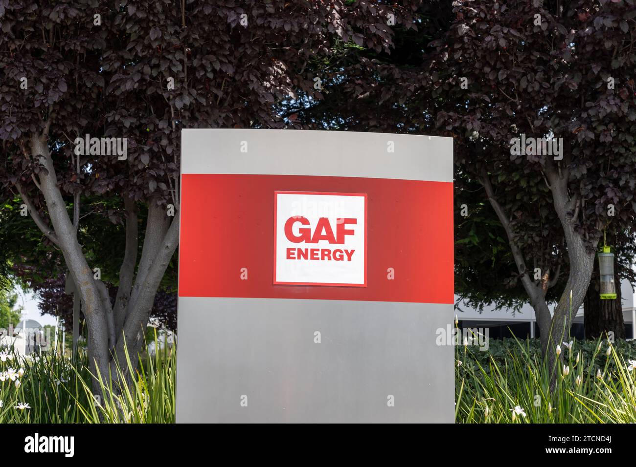 GAF Energy signe à son siège à San Jose, Californie, États-Unis Banque D'Images