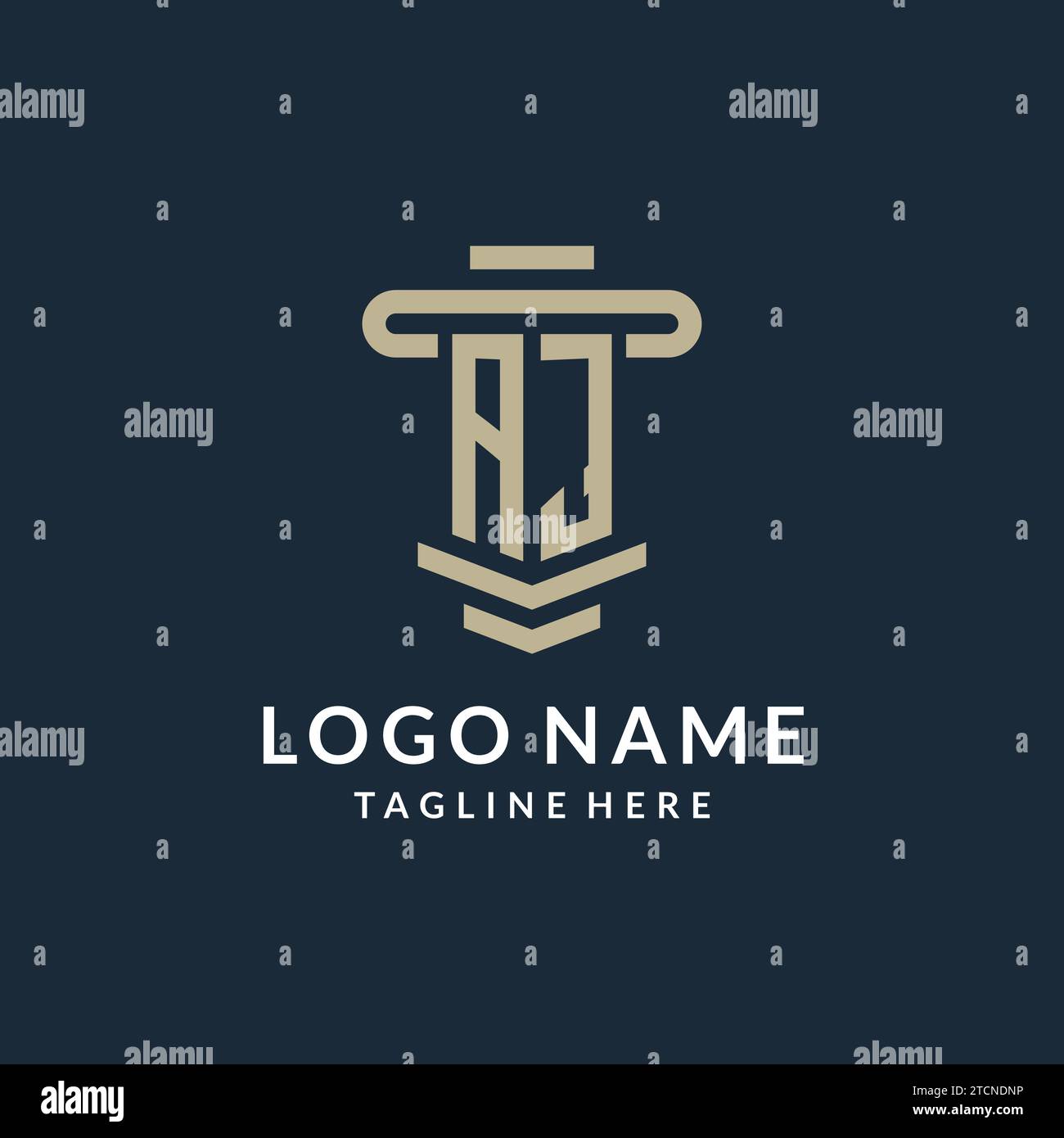 Monogramme initial de logo AJ avec des idées de conception vectorielle de ligne de pilier de luxe simples Illustration de Vecteur
