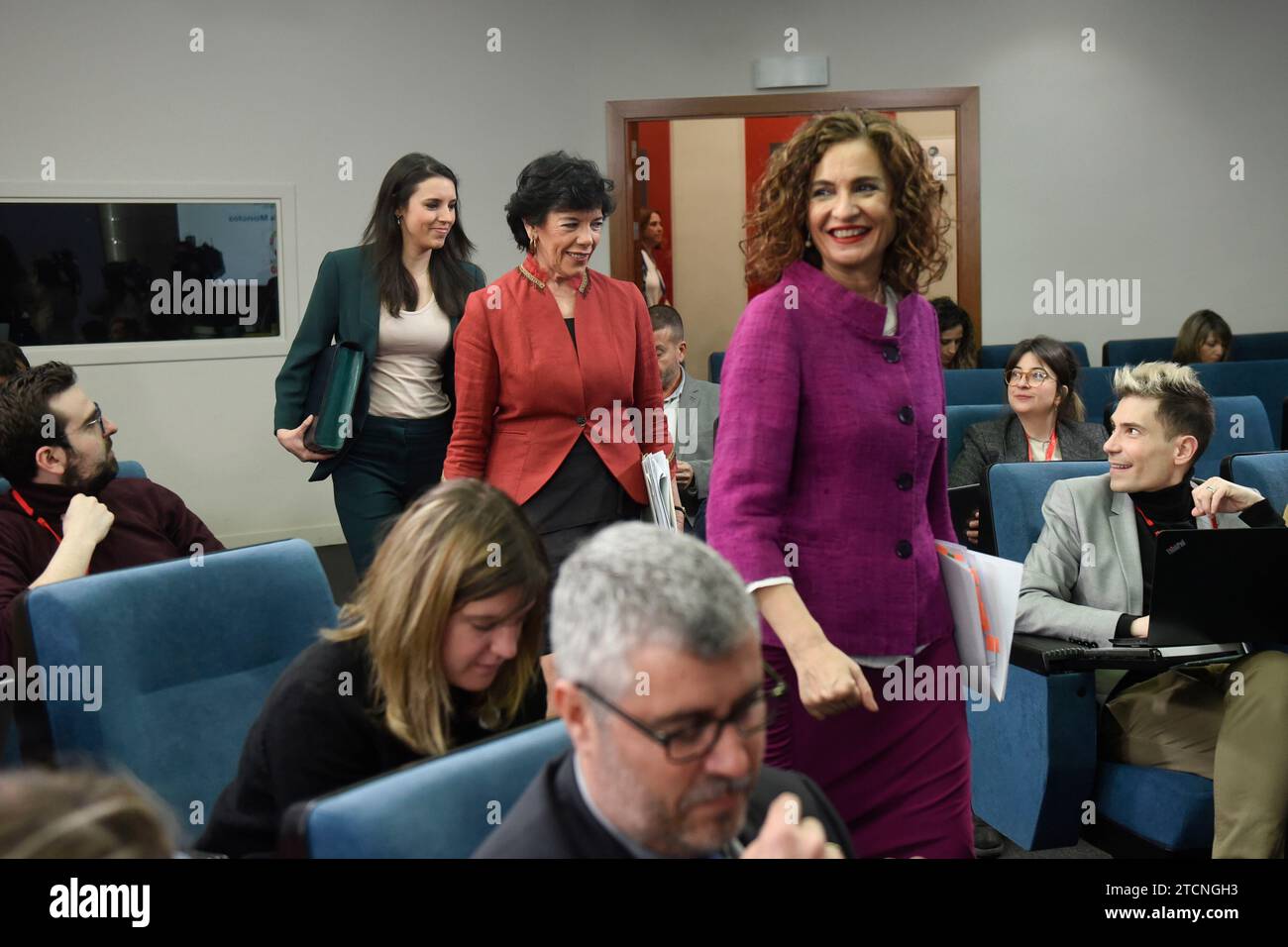 Madrid, 03/03/2020. Conférence de presse après le Conseil des ministres. Sur l'image, María Jesús Montero, Isabel Celaá et Irene Montero. Photo : Maya Balanya. ARCHDC. Crédit : Album / Archivo ABC / Maya Balanya Banque D'Images