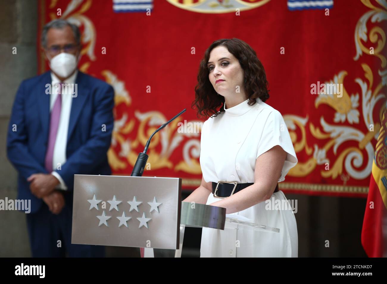 Madrid, 08/25/2020. La présidente de la Communauté de Madrid, Isabel Díaz Ayuso, accompagnée des ministres de la Santé et de l’Education et de la Jeunesse, Enrique Ruiz Escudero et Enrique Ossorio, respectivement, présente le plan du gouvernement régional pour le retour dans les salles de classe à la lumière de la situation due au Covid-19 et pour l'année scolaire 2020/21. Photo : Jaime García. ARCHDC. Crédit : Album / Archivo ABC / Jaime García Banque D'Images