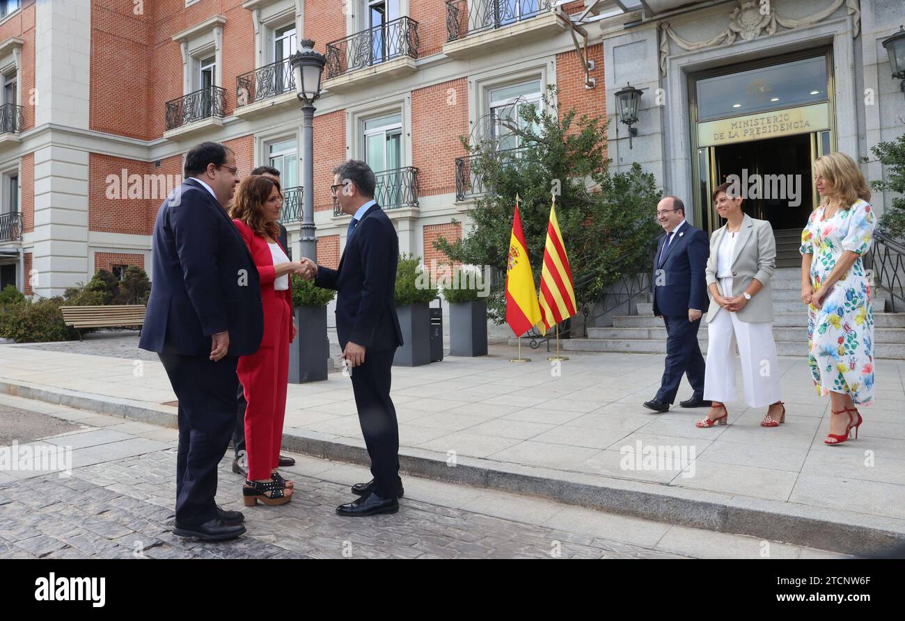 Madrid, 07/27/2022. Le Ministre Bolaños dirige la délégation du Gouvernement espagnol à la Table de dialogue et de négociation avec le Gouvernement de la Generalitat de Catalogne, qui se réunit au siège du Ministère. La délégation gouvernementale est également composée de la deuxième vice-présidente et ministre du travail et de l'économie sociale, Yolanda Diaz, de la ministre de la politique territoriale et porte-parole du gouvernement, Isabel Rodríguez, et de la ministre de la Culture et des Sports, Miquela Iceta. Photo : Jaime García. ARCHDC. Crédit : Album / Archivo ABC / Jaime García Banque D'Images