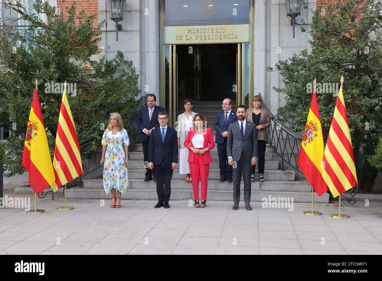 Madrid, 07/27/2022. Le Ministre Bolaños dirige la délégation du Gouvernement espagnol à la Table de dialogue et de négociation avec le Gouvernement de la Generalitat de Catalogne, qui se réunit au siège du Ministère. La délégation gouvernementale est également composée de la deuxième vice-présidente et ministre du travail et de l'économie sociale, Yolanda Diaz, de la ministre de la politique territoriale et porte-parole du gouvernement, Isabel Rodríguez, et de la ministre de la Culture et des Sports, Miquela Iceta. Photo : Jaime García. ARCHDC. Crédit : Album / Archivo ABC / Jaime García Banque D'Images