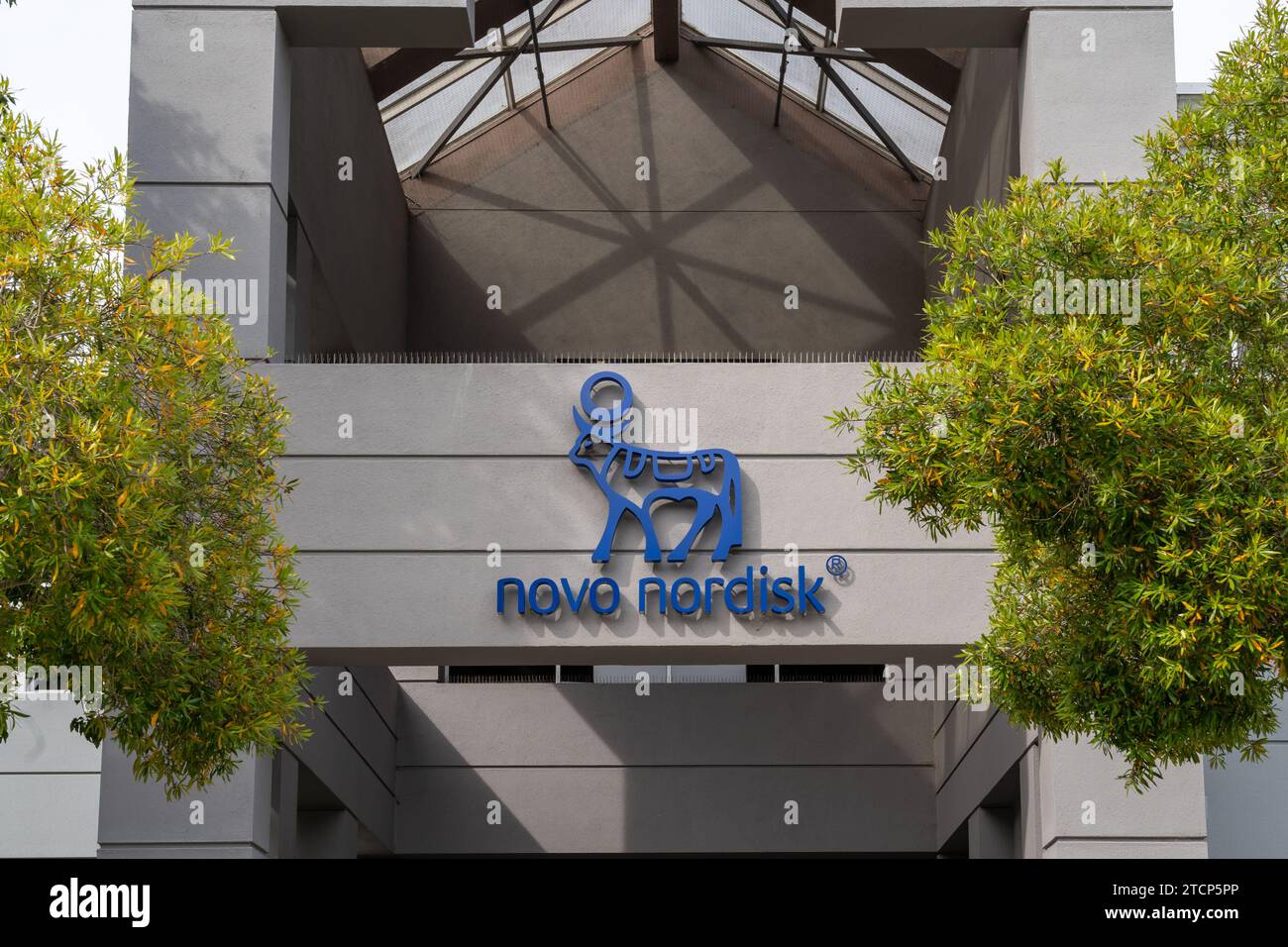 Gros plan du logo Novo Nordisk sur le bâtiment à Fremont, Californie, États-Unis Banque D'Images