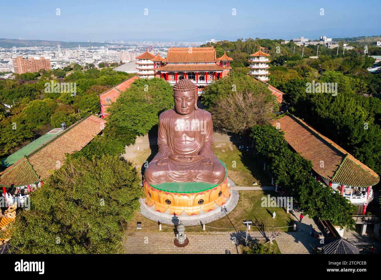 Vue aérienne d'une statue bouddhiste géante à changhua, taiwan Banque D'Images