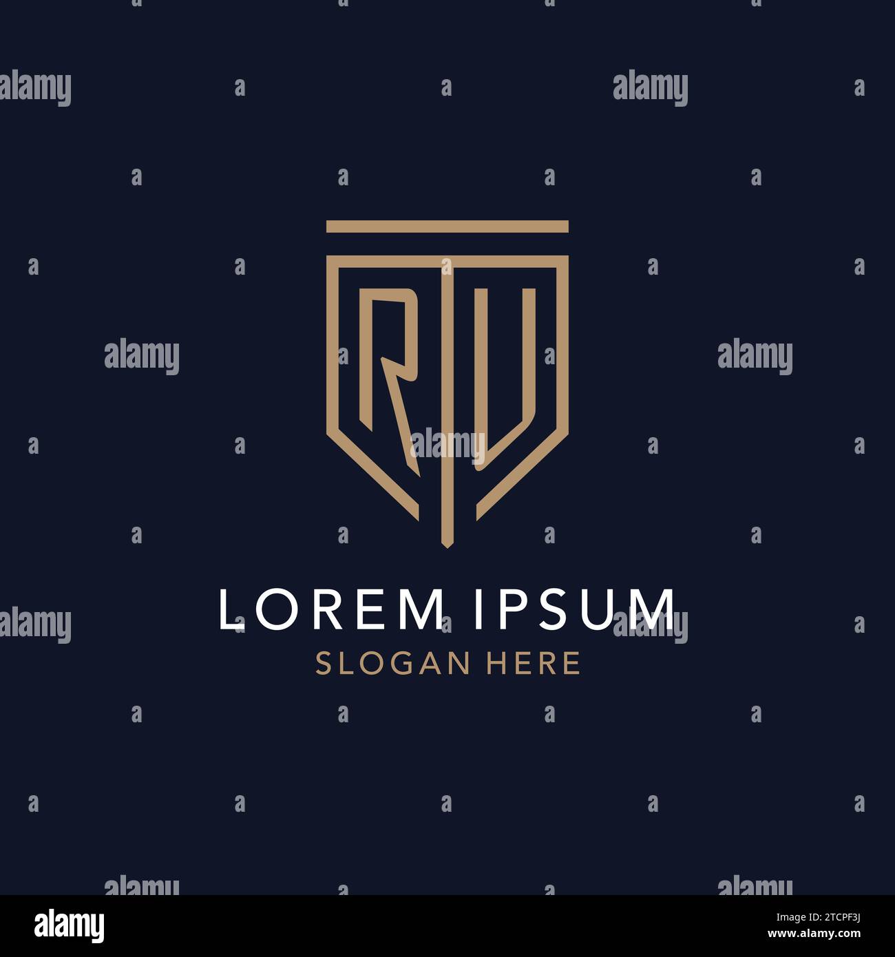Monogramme initial du logo RU avec inspiration simple de conception d'icône de bouclier de luxe Illustration de Vecteur