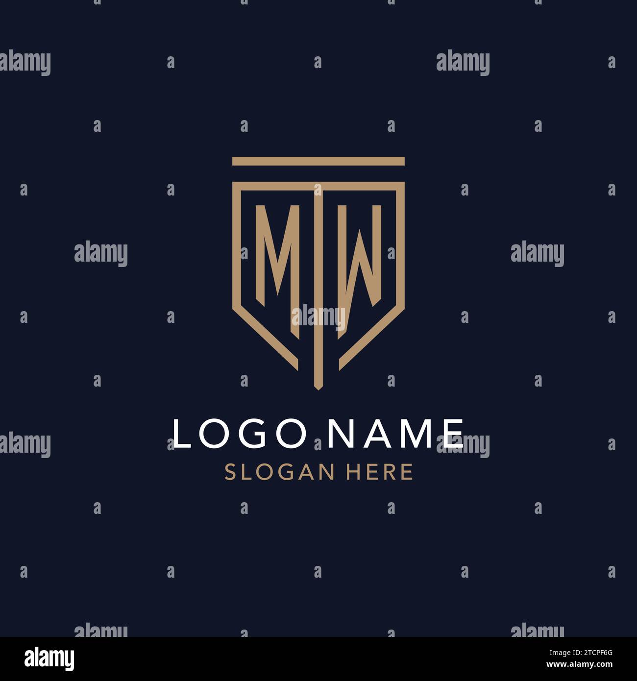 Monogramme initial du logo MW inspiré d'une simple icône de bouclier de luxe Illustration de Vecteur