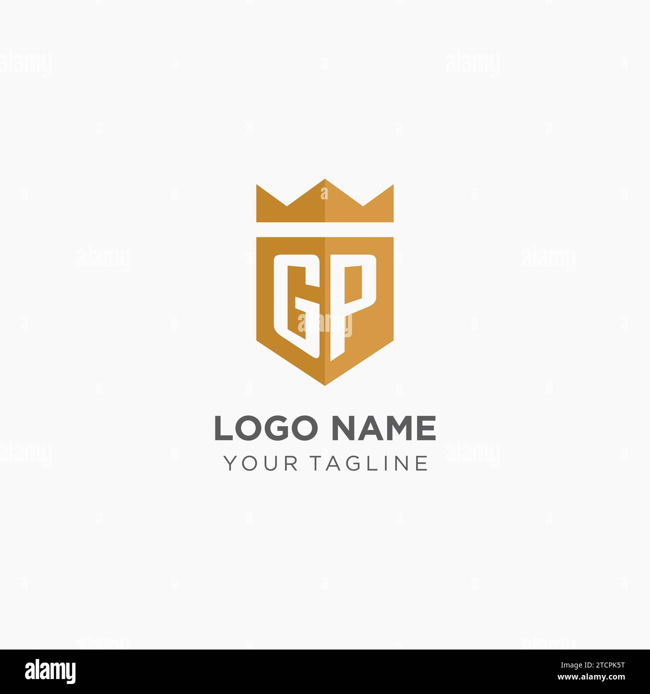 Logo de monogramme GP avec bouclier géométrique et couronne, graphique vectoriel de conception de logo initial élégant de luxe Illustration de Vecteur