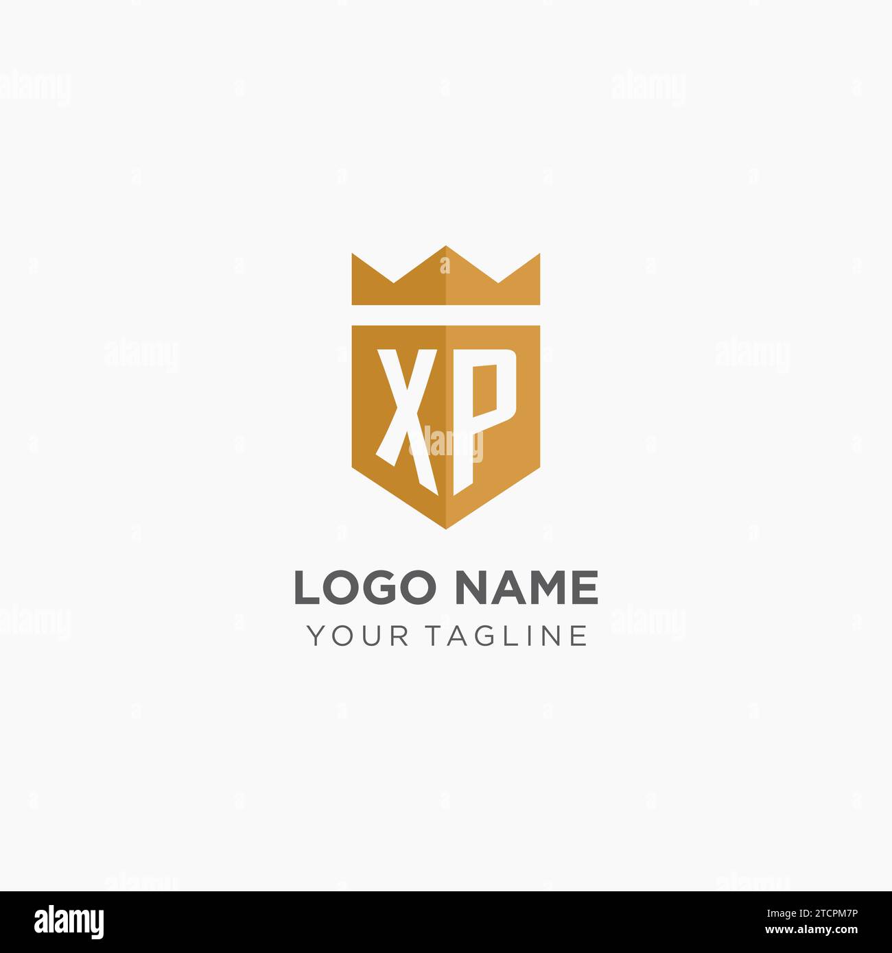 Logo Monogram XP avec bouclier géométrique et couronne, graphique vectoriel de conception de logo initial élégant de luxe Illustration de Vecteur