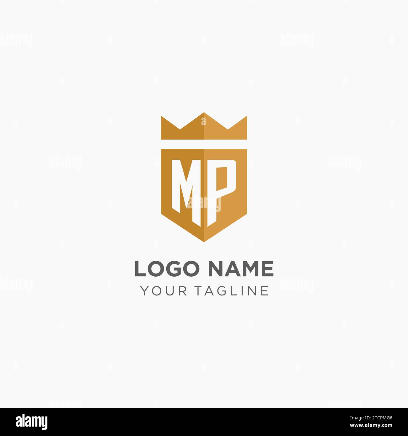 Logo Monogram MP avec bouclier géométrique et couronne, graphique vectoriel de conception de logo initial élégant de luxe Illustration de Vecteur