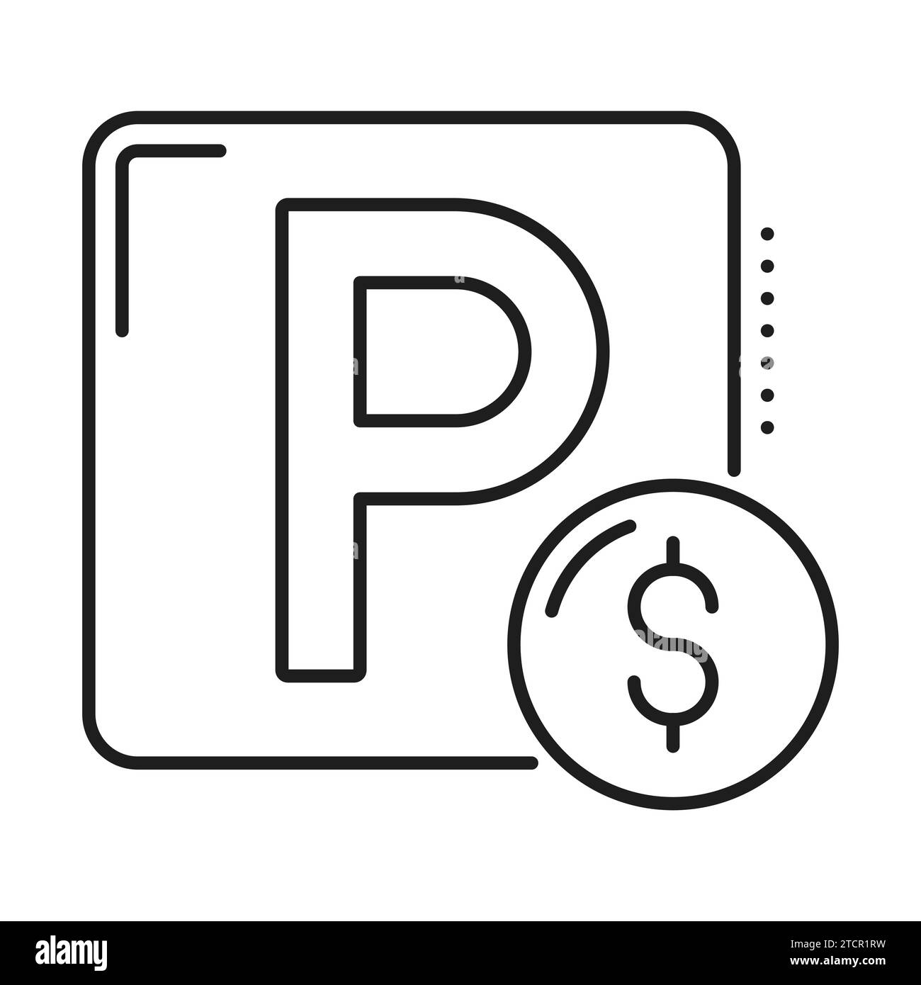 Service de garage et icône de la file de stationnement indiquant l'entretien du véhicule et les installations de stationnement sécurisées. Signe vectoriel monochrome isolé de la lettre majuscule P et du symbole dollar Illustration de Vecteur