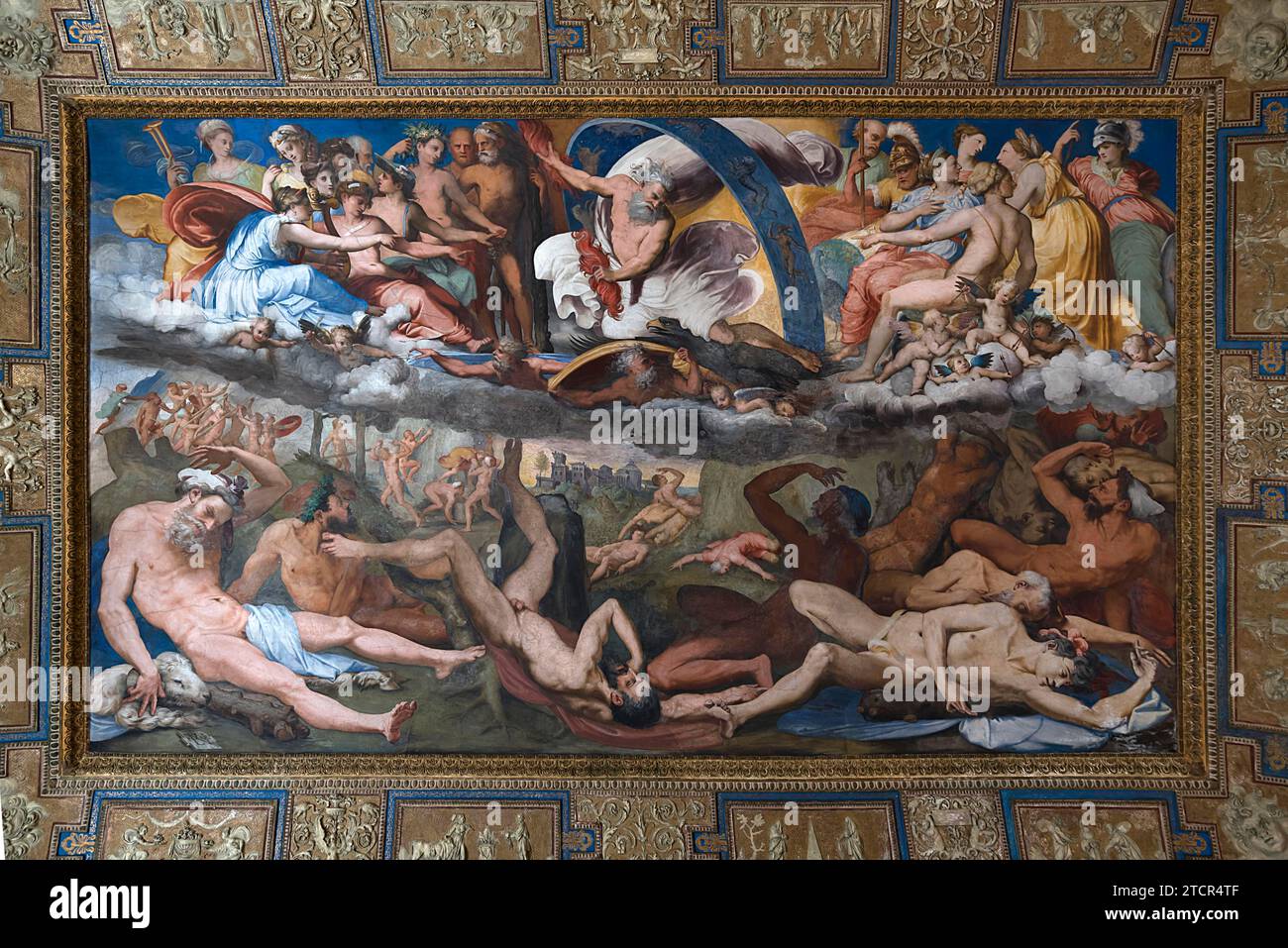 Fresque au plafond dans la salle des géants, bataille entre dieux et géants, par Perino del Vaga, 1501- 1547, dans une salle de la Villa del principe Banque D'Images