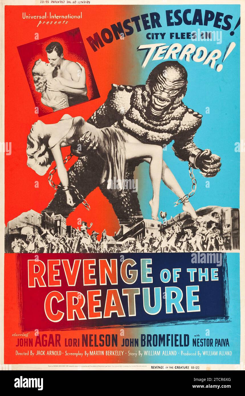 Affiche de film vintage - Revenge of the Creature (Universal International, 1955) feat John Agar, Lori Nelson, John bromfields - affiche de film vintage des années 1950 - horreur - science-fiction - monstre Banque D'Images