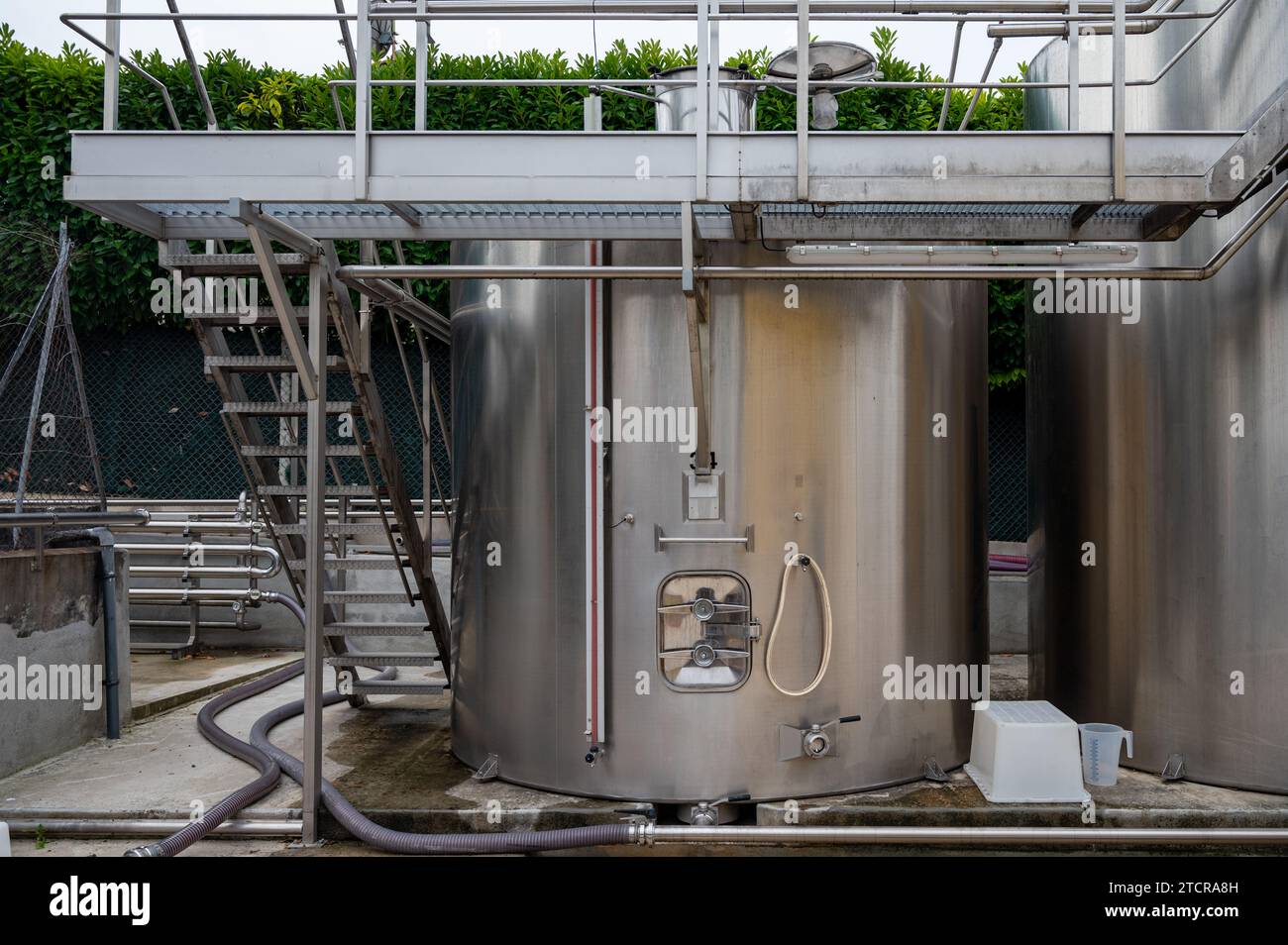Distillerie, région de Cognac, Charente, cuves en acier, fermentation du raisin ugni blanc, distillation des alcools forts de Cognac, Nouvelle-Aquitaine, France Banque D'Images