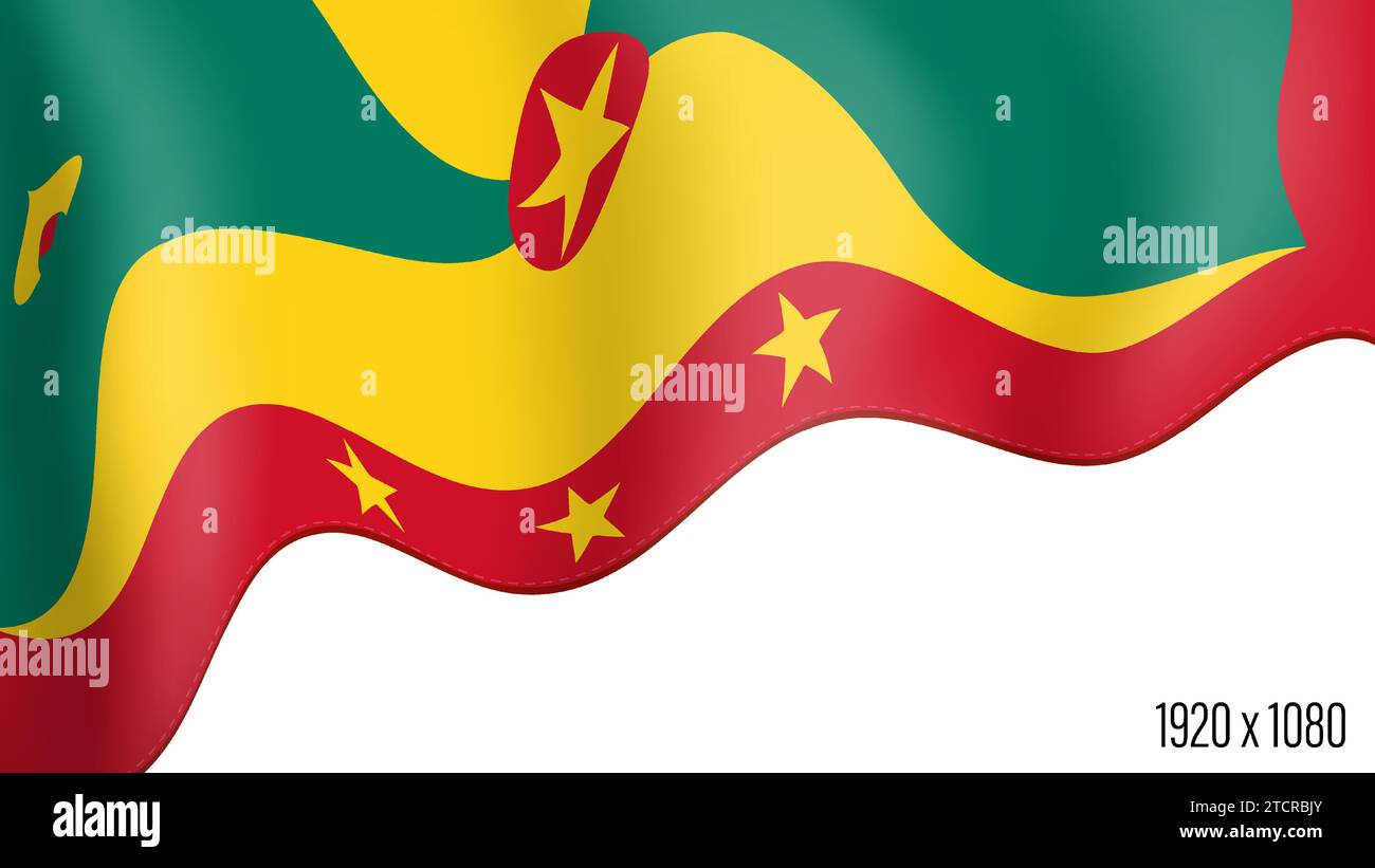 Drapeau de pays de la Grenade fond réaliste du jour de l'indépendance. Grenade Island commonwealth bannière en mouvement agitant, flottant dans le vent. Patriotique festif Illustration de Vecteur