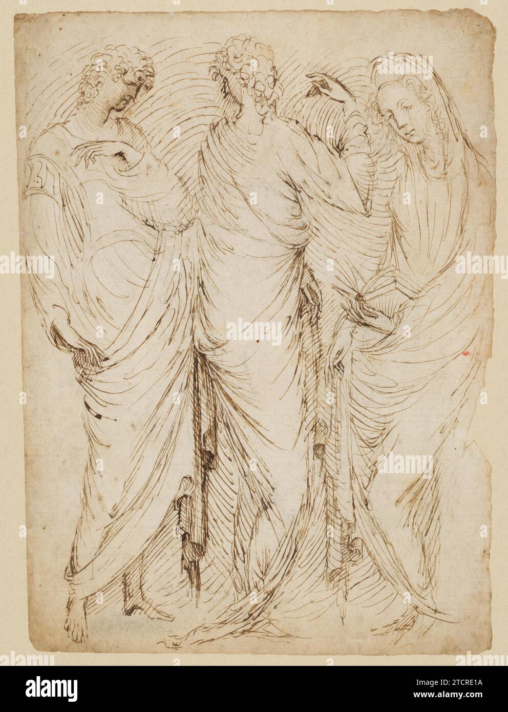 Trois figures debout (recto) ; femme assise et un Hermite masculin en demi-longueur (verso) 1996 par Stefano da Verona (Stefano di Giovanni d'Arbosio di Francia) Banque D'Images