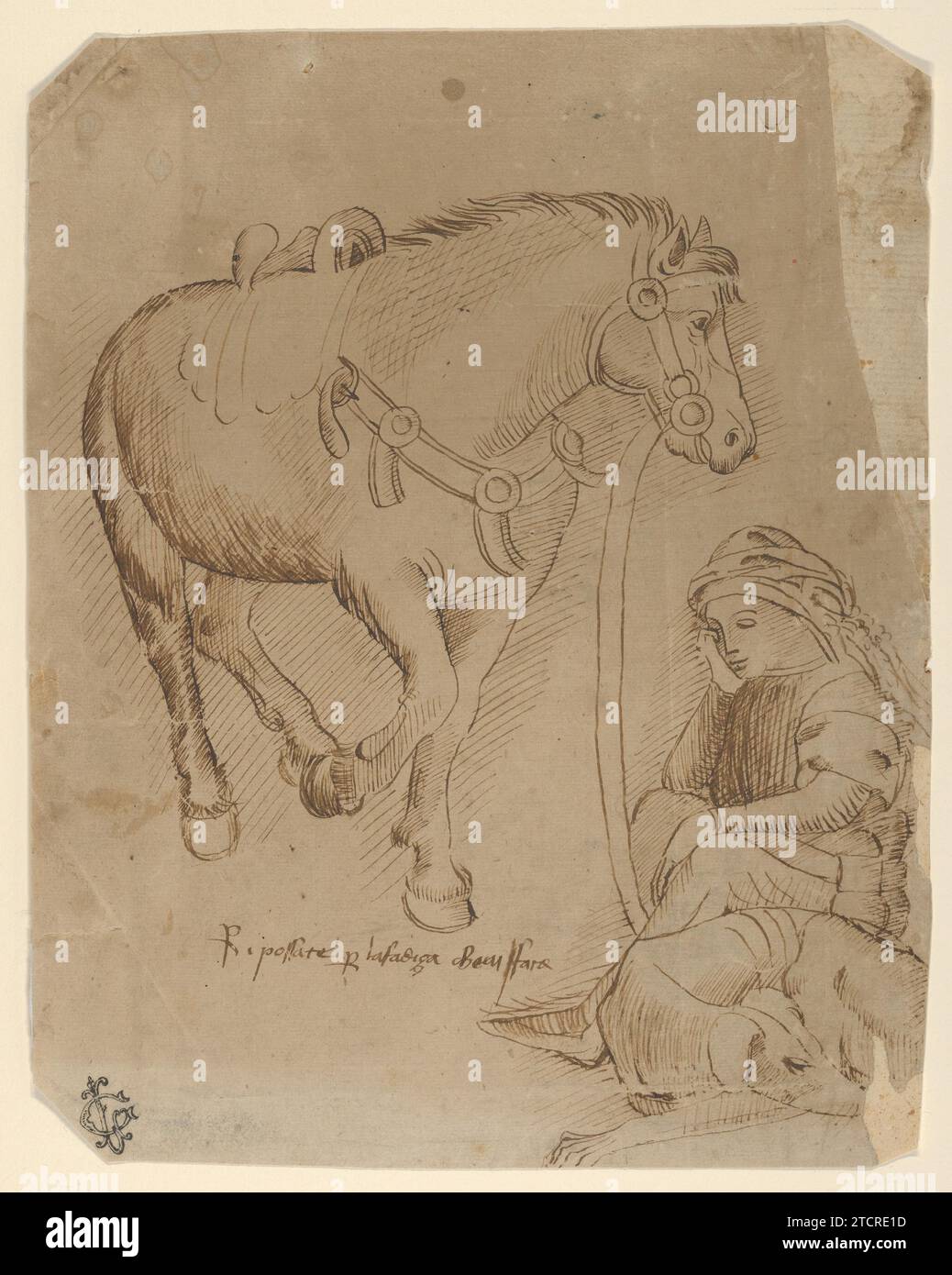 Un homme endormi aux côtés d'un chien et d'un cheval 1975 par Stefano da Verona (Stefano di Giovanni d'Arbosio di Francia) Banque D'Images