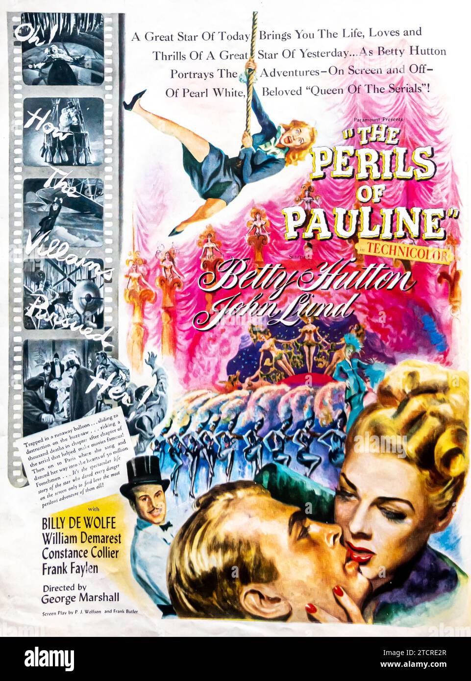 Les périls de Pauline, 1947 film américain Technicolor comique réalisé par George Marshall et mettant en vedette Betty Hutton, John Lund. Affiche de magazine Banque D'Images