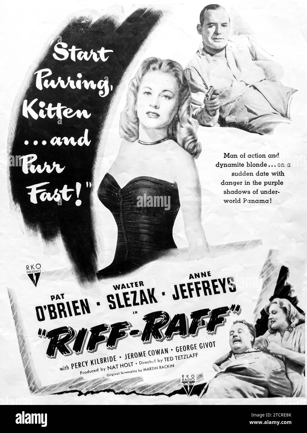 1947 Riff-Raff, film noir américain : réalisé par Ted Tetzlaff. Avec Pat O'Brien, Walter Slezak, Anne Jeffreys. Affiche dans le magazine Life Banque D'Images