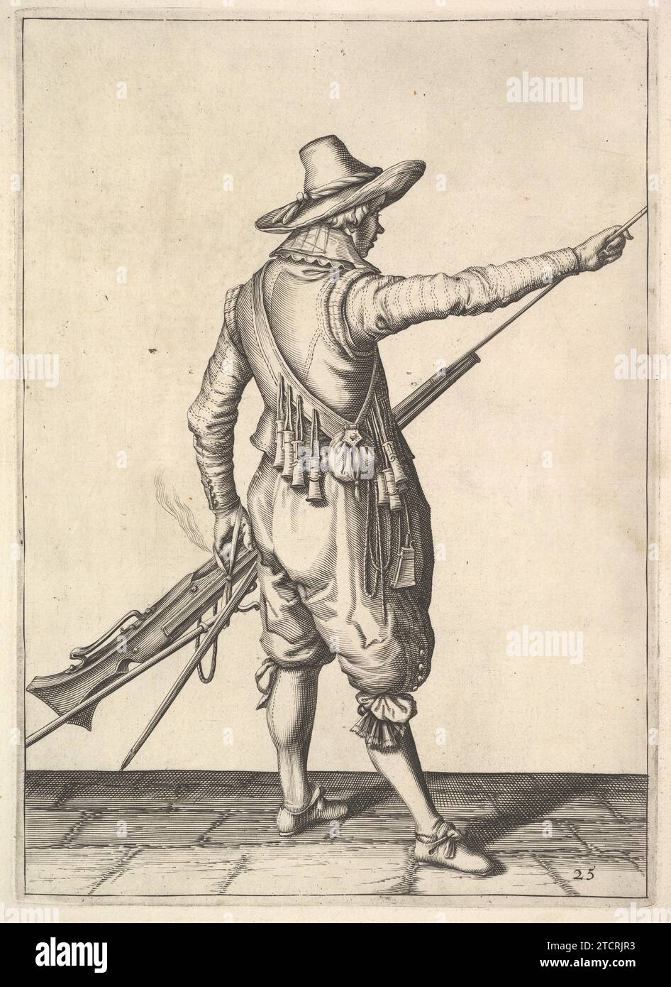 Un soldat tirant la tige de son support, de la série Mousquetaires, planche 25, dans Wapenhandelinghe van Roers Musquetten Ende Spiessen (l'exercice des armes) 2012 de Jacques de Gheyn II Banque D'Images