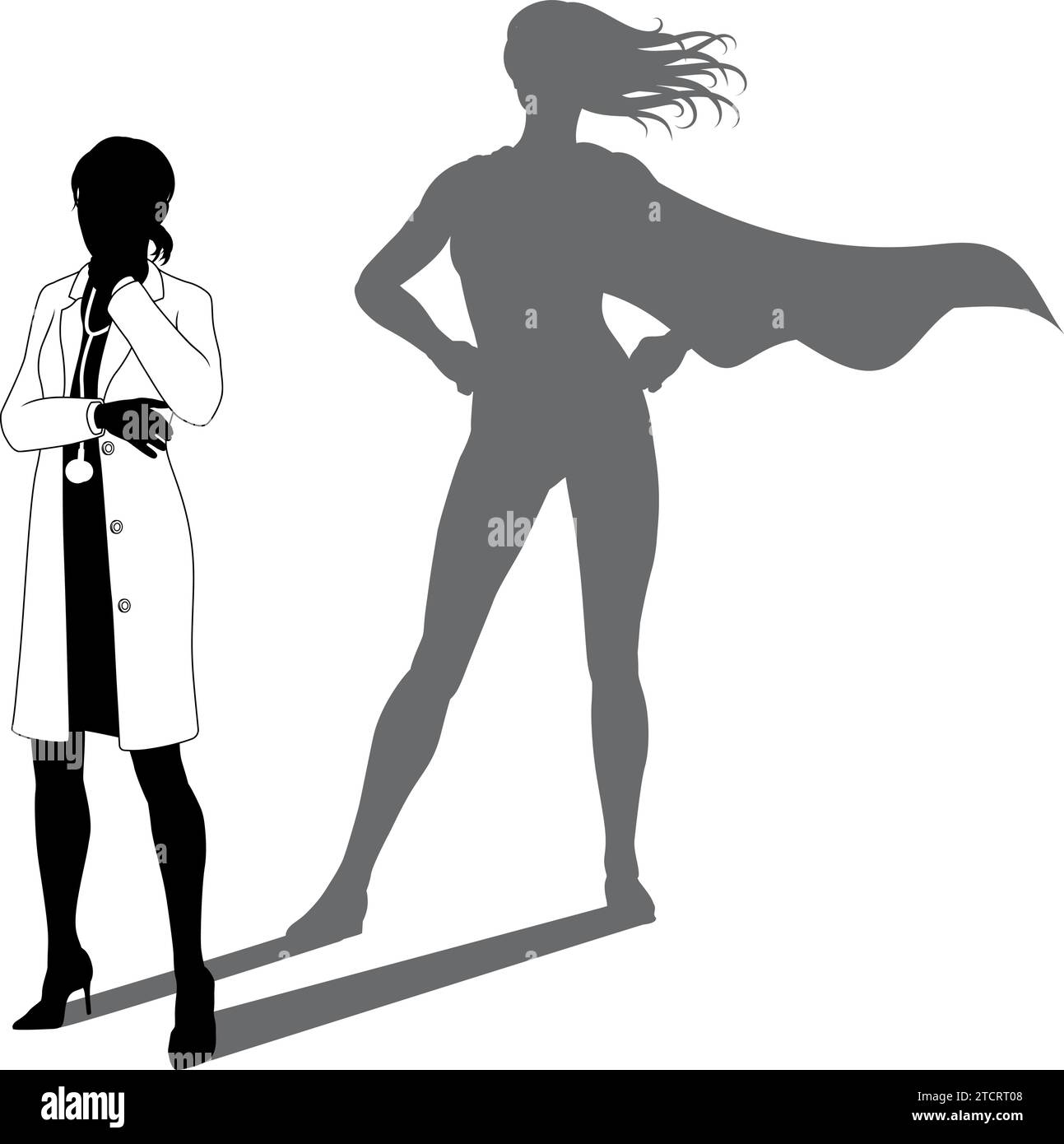 Super-héros Doctor avec Super Hero Shadow Silhouette Illustration de Vecteur