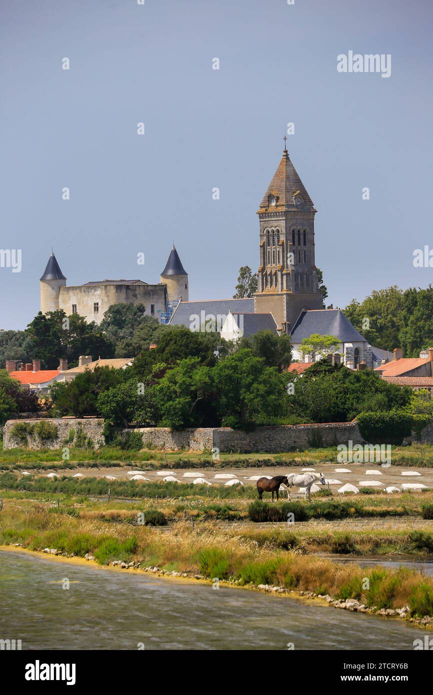 Ville & Cathédrale de Noirmoutier, Vendée, France. Banque D'Images