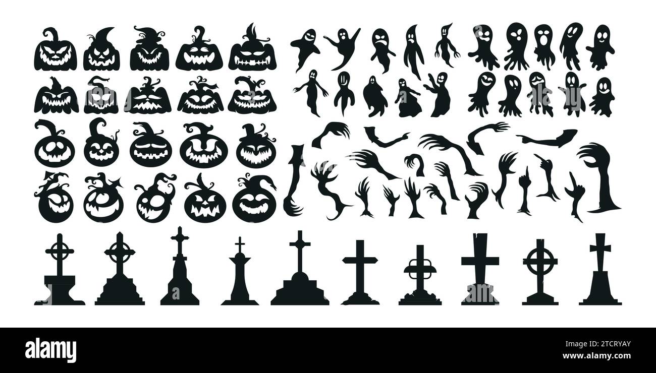 Ensemble d'icône et de personnage de Silhouette Halloween. Halloween Illustration vectorielle isolée sur fond blanc Illustration de Vecteur