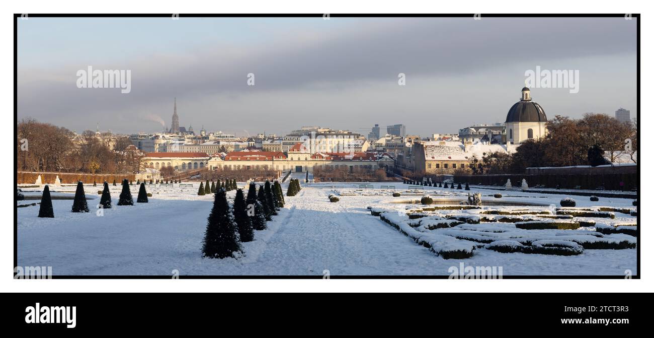 Palais du Belvédère en décembre neige, Autriche Banque D'Images