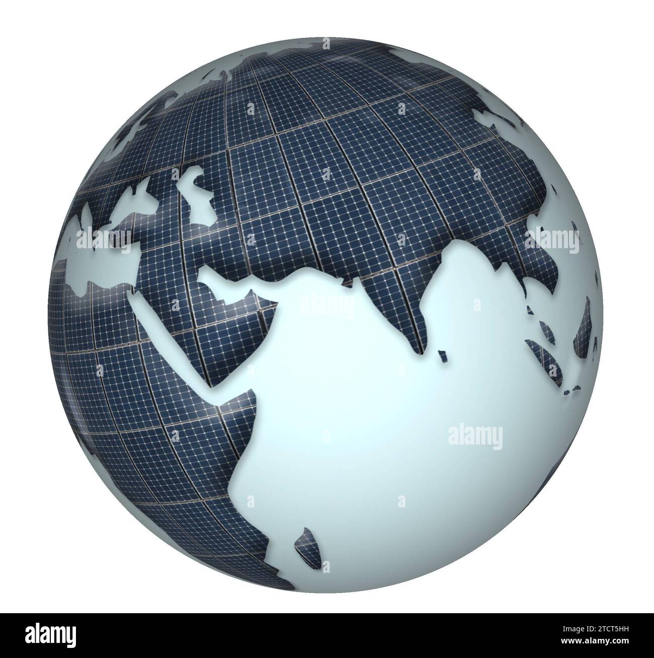 Composite numérique. Planète solaire. Planète globe terrestre avec la terre couverte de panneaux d'énergie solaire. propre, énergie, transition, Banque D'Images